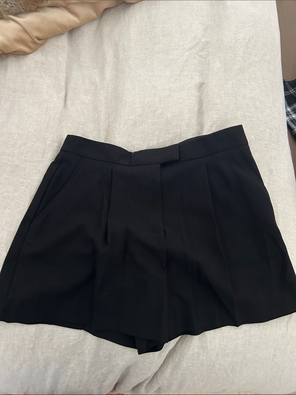 Zara Black High-Waist Pleated Dress Shorts